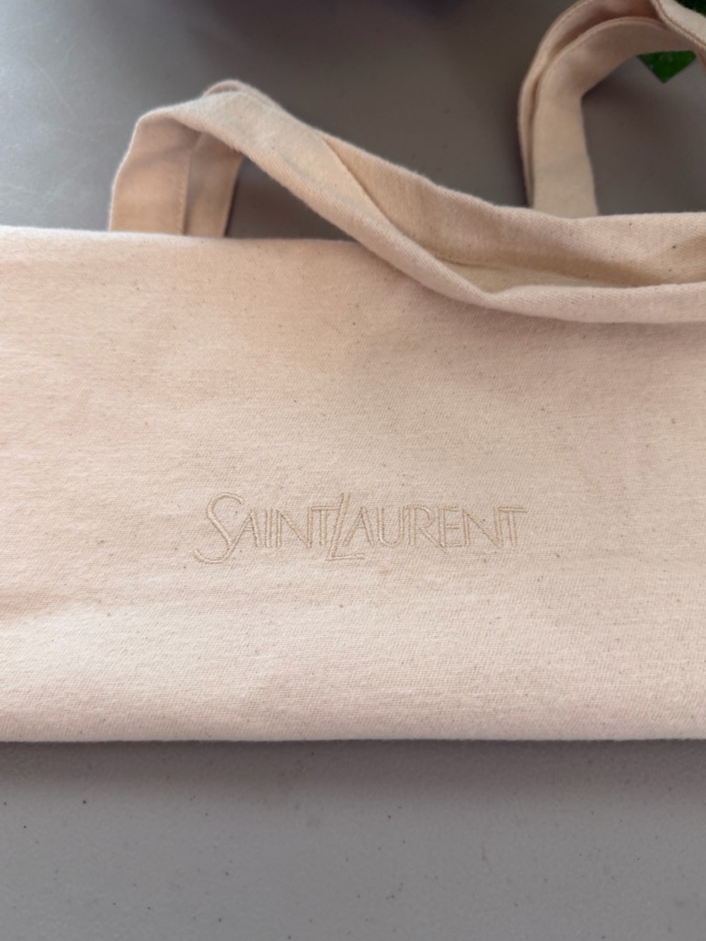 Saint Laurent Neutral Beige Canvas Tote with Embroidered Logo NEW